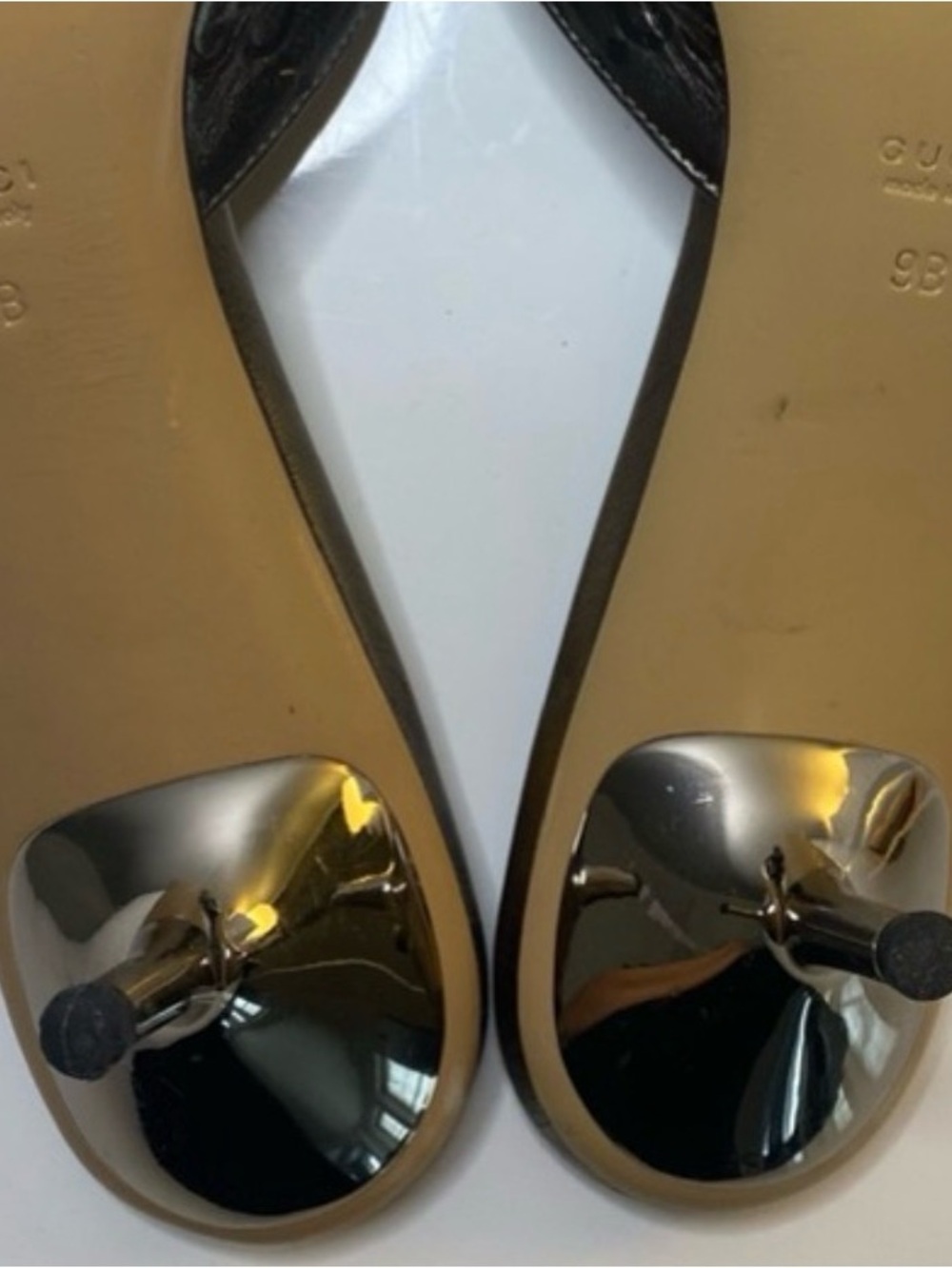 Auth Gucci Metallic silver gunmetal Horsebit Mule 9 Slide heel Guccisima leather - Picture 6 of 7